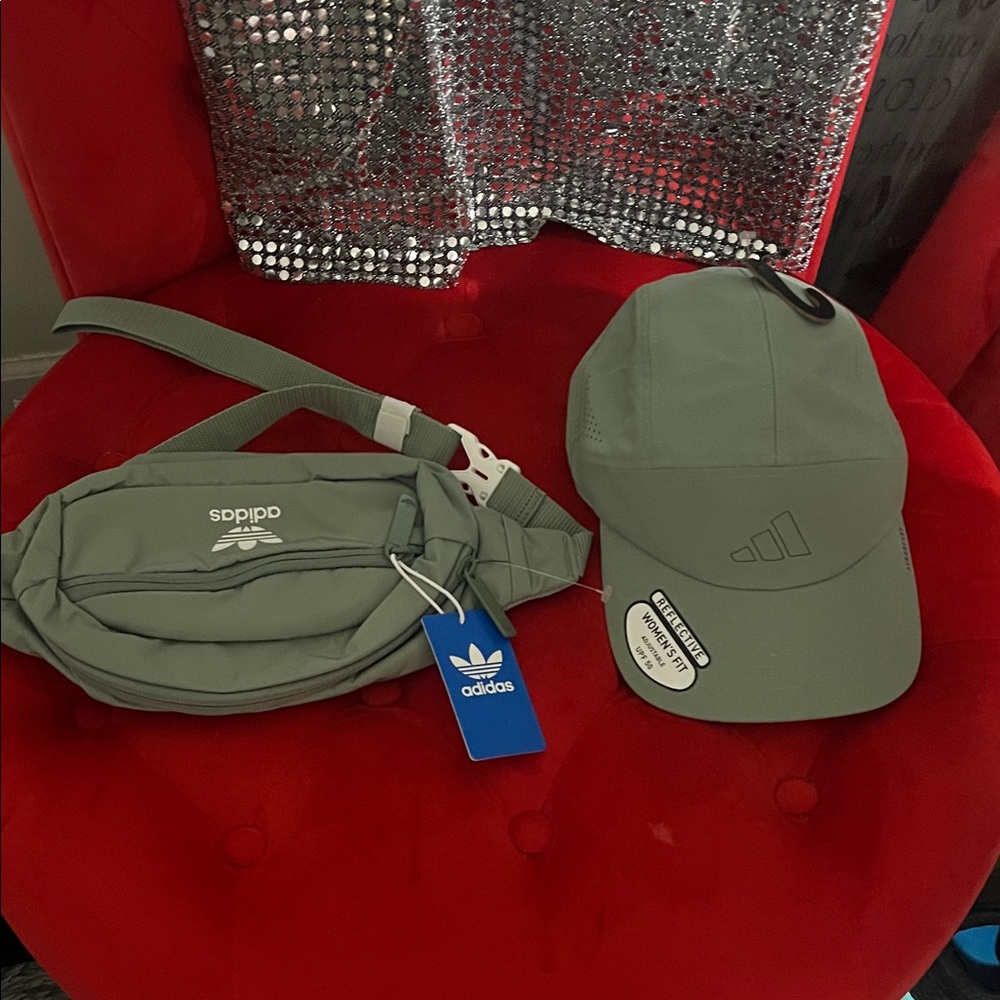 Adidas Green Cap and Waist Bag Set